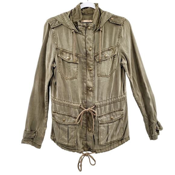Max Jeans Olive Green Lightweight Adjustable Utility Hooded Jacket Women's Sz S - Picture 1 of 9